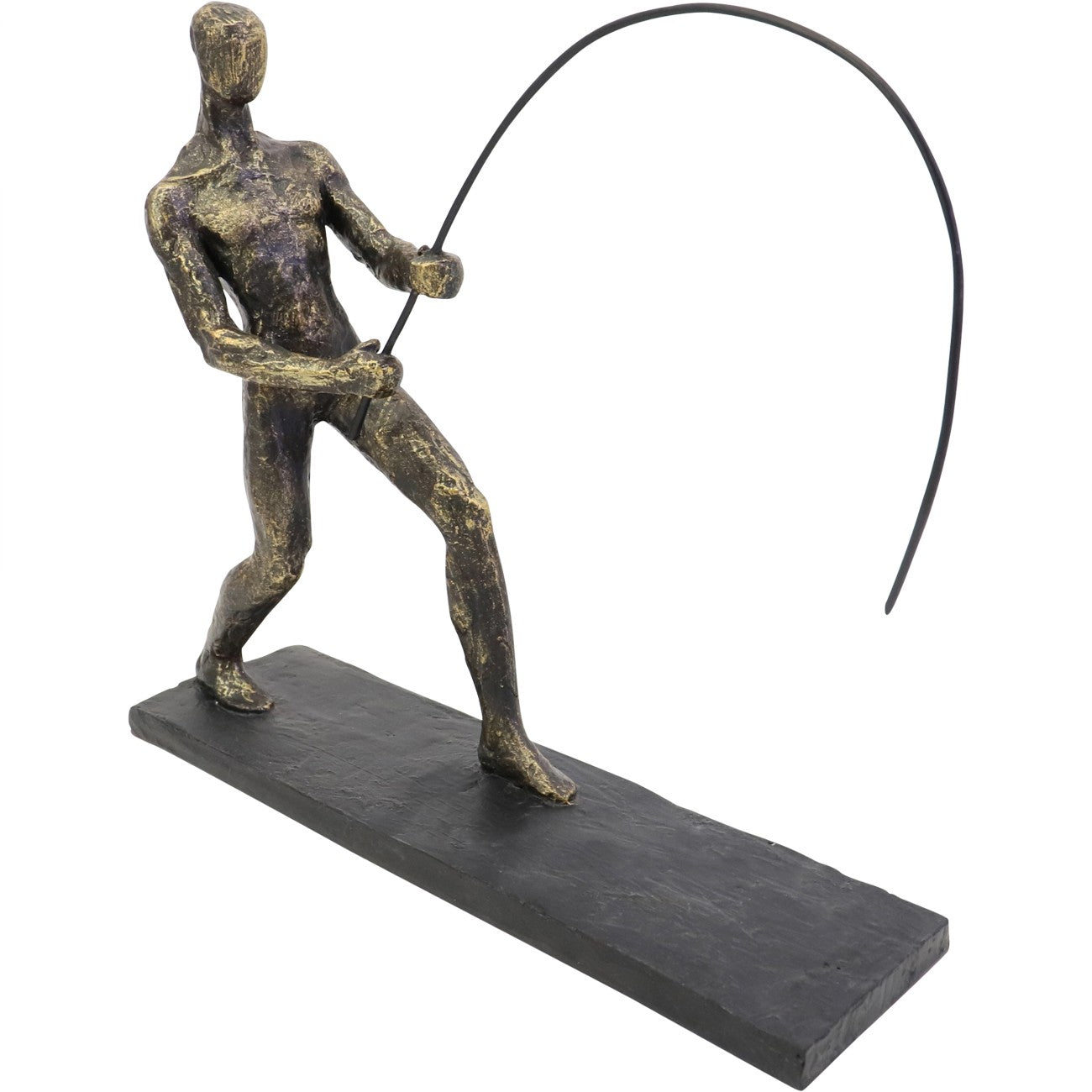 Antique Bronze Fishing Sculpture on Stand